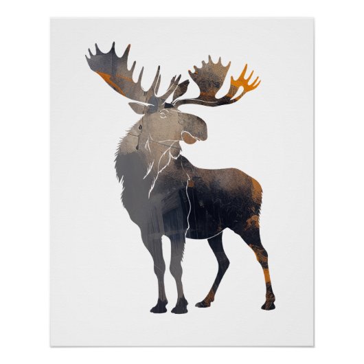 Poster Moose Wildlife Nature Illustration Silhouette Joy (Devant)