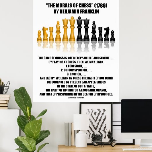 Poster Moralité Des Échecs Benjamin Franklin Échecs Réflé (Bureau à domicile)