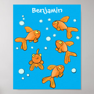 Poster Morceau de poisson rouge orange mignon sur dessin