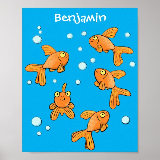 Poster Morceau de poisson rouge orange mignon sur dessin  (Devant)