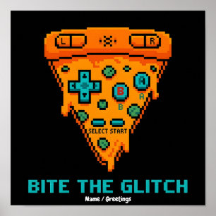 Poster Mords le Bug Retro 8-Bit Pixel Pizza Joueur