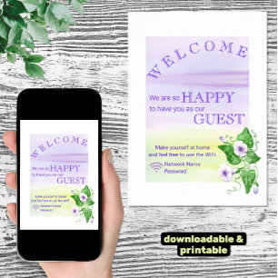 Poster Morning Glory Flowers Bienvenue Guest Wifi Mot de