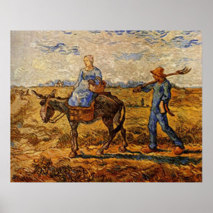Poster Morning peasant couple going to work