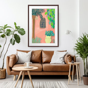 Poster Morocco Garden Pink Walls Palm Tree Art
