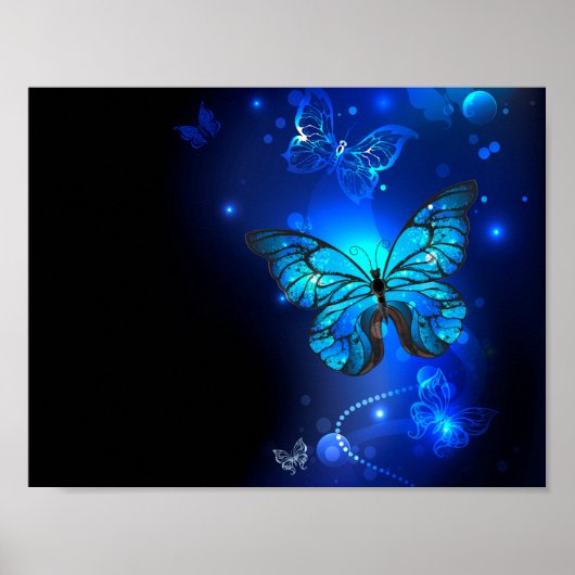 Poster Morpho Butterfly in the Dark Background (Devant)