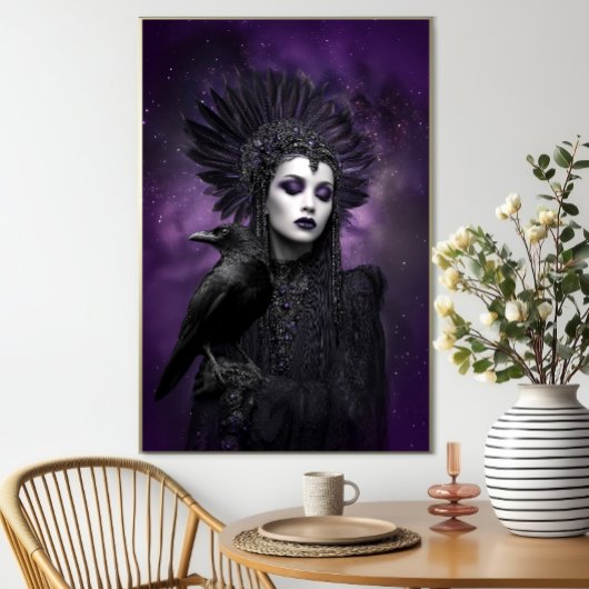 Poster Morrigan violet corbeau noir déesse art