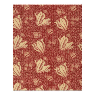 Poster Morris Inspiré Lily Flower Botanique Rouge Textile