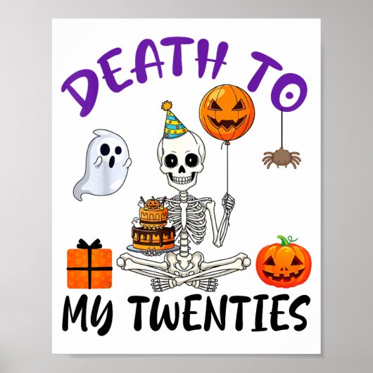 Poster Mort à mes vingt ans drôle de squelette Halloween (Devant)