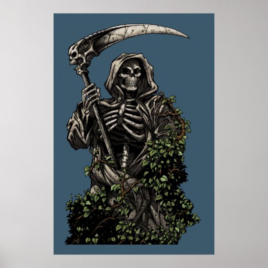 Poster Mort - Evil Skeleton Grim Reaper avec Scythe (Devant)