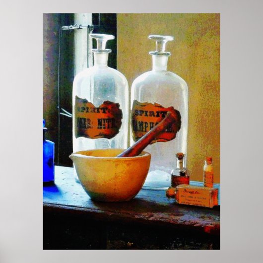 Poster Mortar and Pestle With Bottles (Devant)