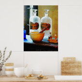 Poster Mortar and Pestle With Bottles (Cuisine)