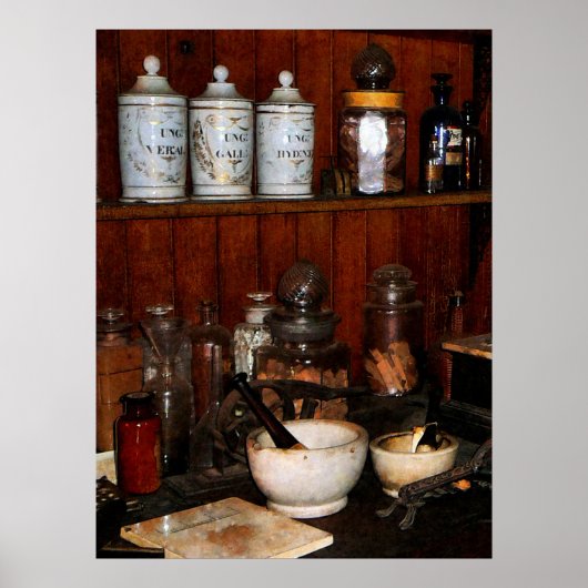 Poster Mortier et pilon en pharmacie (Devant)