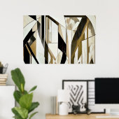 Poster Mosaïque Abstraite Or et Neutre (Bureau à domicile)