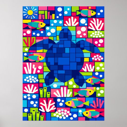Poster Mosaïque colorée de tortue marine géométrique (Devant)