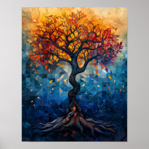 Poster Mosaïque d'arbre d'automne Géométrique Lumière Art