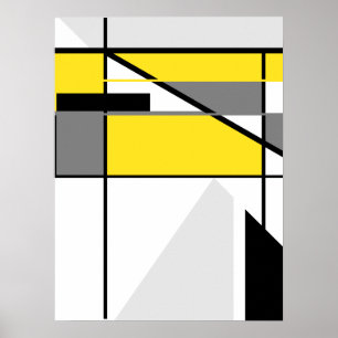 Poster Mosaïque en jaune, gris, noir, Abstrait géométr