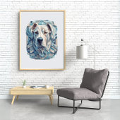 Poster Mosaïque esthétique gris-bleuté visage de chien [B