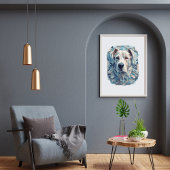 Poster Mosaïque esthétique gris-bleuté visage de chien [B