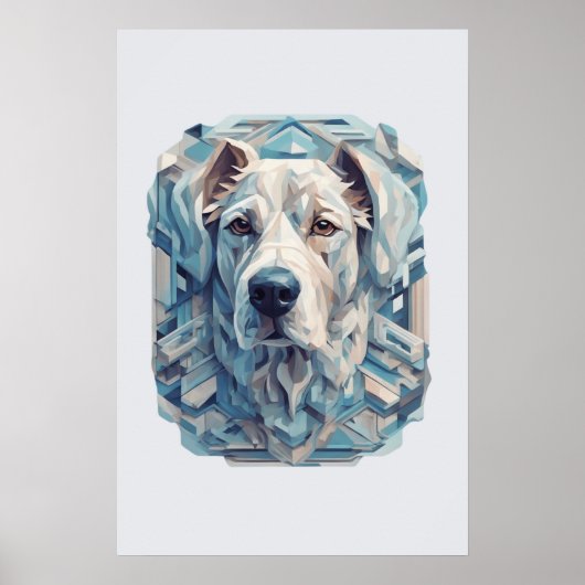 Poster Mosaïque esthétique gris-bleuté visage de chien [B (Devant)