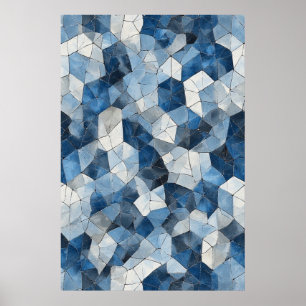 Poster Mosaïque fracturée : Verre fissuré géométrique ble