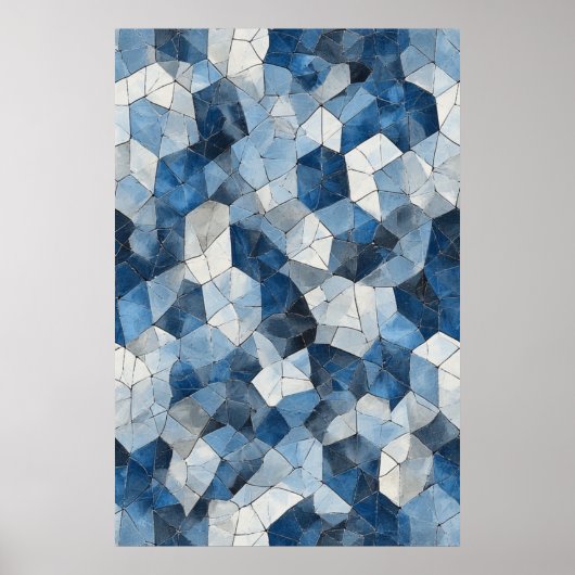 Poster Mosaïque fracturée : Verre fissuré géométrique ble (Devant)
