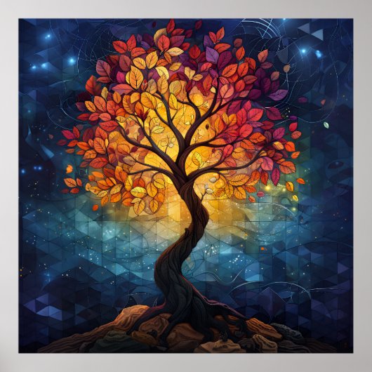 Poster Mosaïque géométrique de radiance d'arbre d'automne (Devant)