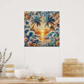 Poster Mosaïque magique Coucher de soleil tropical (Cuisine)