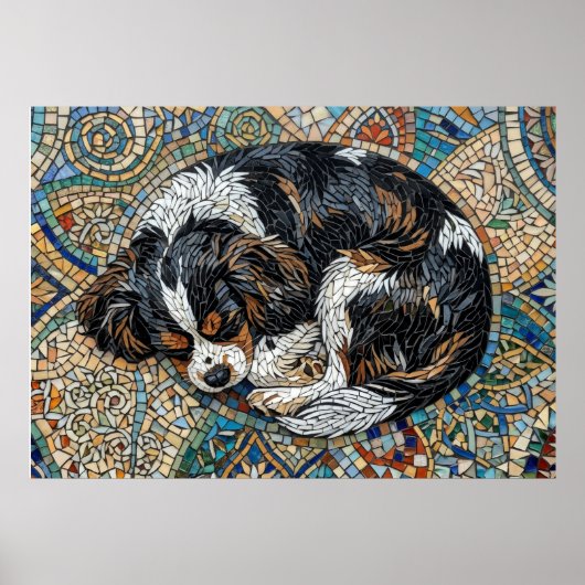 Poster Mosaïque Mandala Cavalier King Charles Spaniel (Devant)