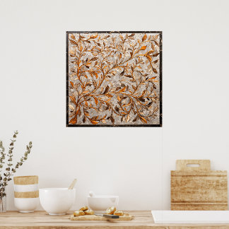 Poster Mosaïque murale avec motif feuille