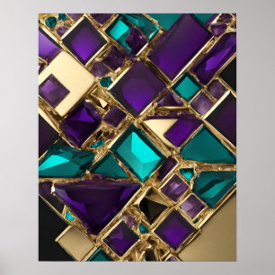 POSTER MOSAÏQUE TURQUOISE PURPLE MUR ART
