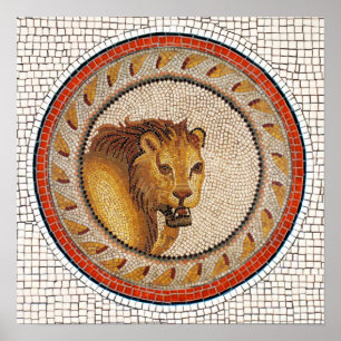 POSTER MOSAÏQUES ROMAINES ANTIQUES / LION