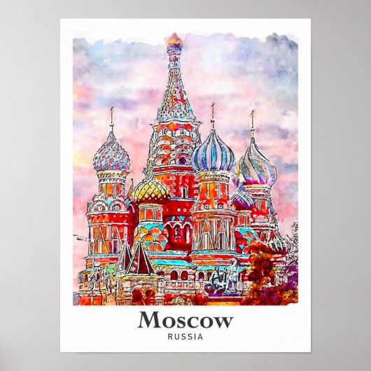 Poster Moscou Russie Danemark Aquarelle main tirée (Devant)