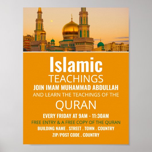 Poster Mosquée d'or, enseignement islamique publicité (Devant)
