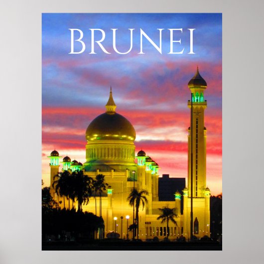 Poster mosquée du coucher de soleil de brunei (Devant)