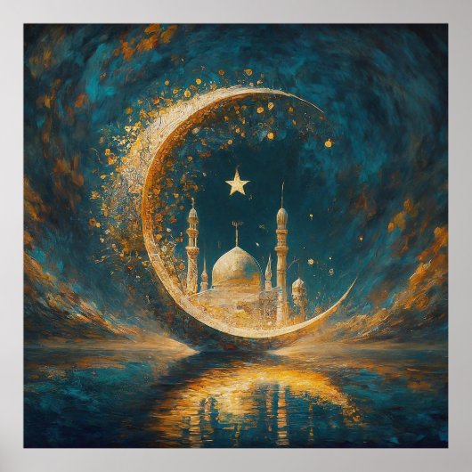 Poster Mosquée Mosquée Crescent Étoiles Peinture (Devant)