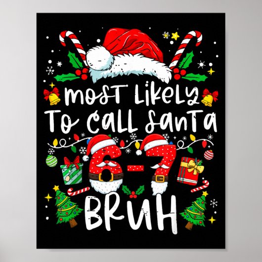 Poster Most Likely To Call Santa 67 Bruh Six Seven Christ (Devant)