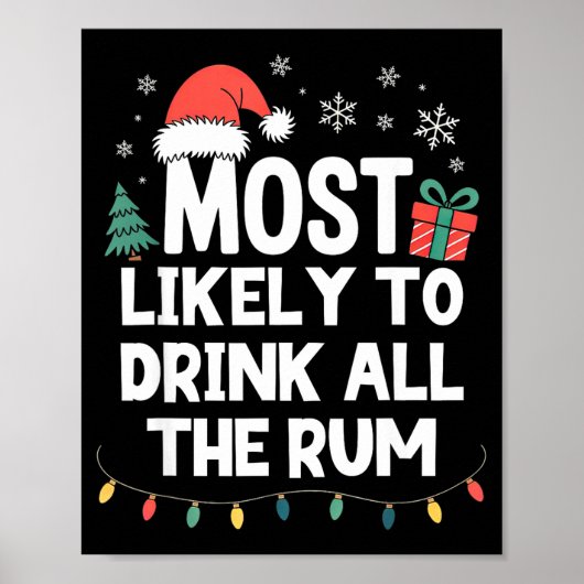 Poster Most Likely To Drink All The Rum Christmas Funny X (Devant)