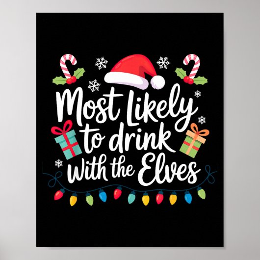 Poster Most Likely To Drink With The Elves Christmas (Devant)