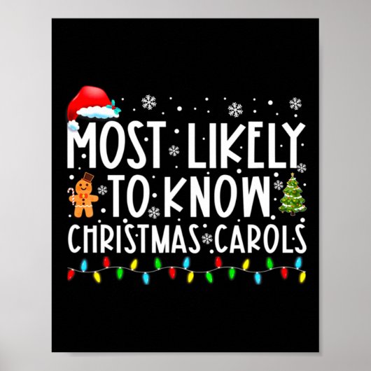 Poster Most Likely To Know Christmas Carols Funny Christm (Devant)