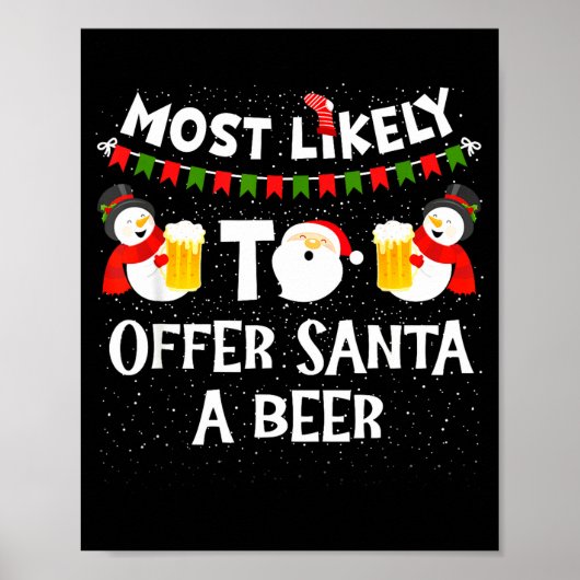 Poster Most Likely To Offer Santa A Beer Snowman Christma (Devant)