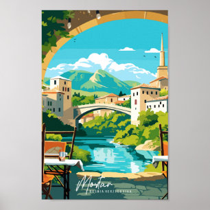 Poster Mostar Bosnie Voyage Art Vintage Illustration