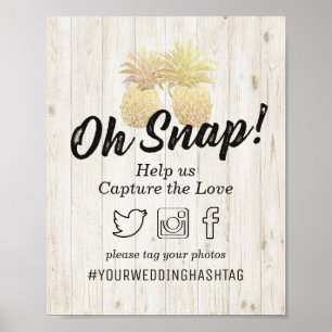 Poster Mot-clé de Snap de Mariage Golden Pineapples Bois