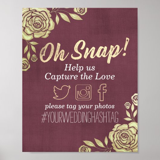 Poster Mot-clef de mariage Moderne Or Rose Bordeaux Rouge (Devant)