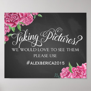 Poster Mot-clic sur les médias sociaux signe mariage rose