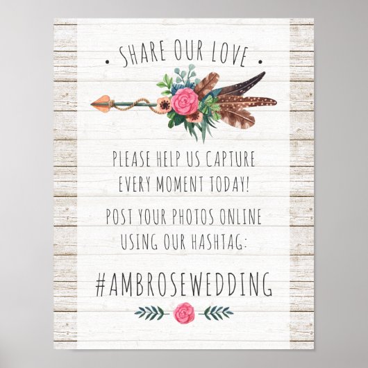 Poster Mot-dièse Rustique Mariage de Flèche Bohême Signe  (Devant)