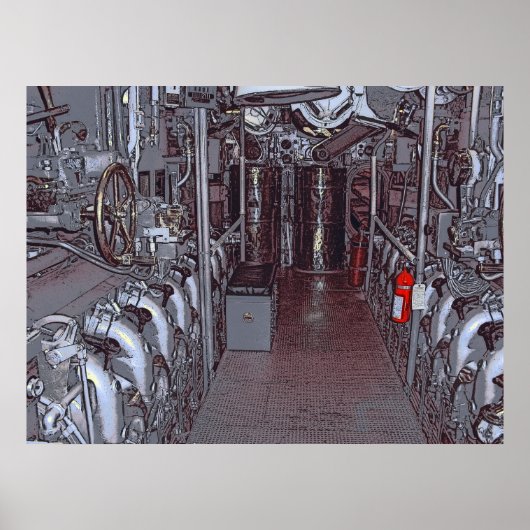 POSTER MOTEUR DE LA SALLE USS BOWFIN SOUS-MARINE - HAWAII (Devant)