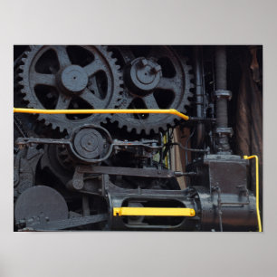 Poster Moteur de train ferroviaire Roues et Cogs industri