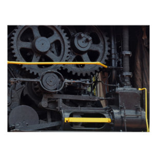Poster Moteur de train ferroviaire Roues et Cogs industri