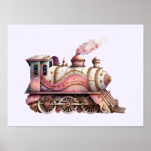 Poster Moteur de train rose Style Steampunk Vintage (Devant)