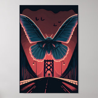 Poster Mothman and Bridge Éffrayant Wohcut Art Imprimer
